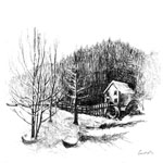 “Windmill, Trees in Winter” in fall 2008 – dark and light gray pencil